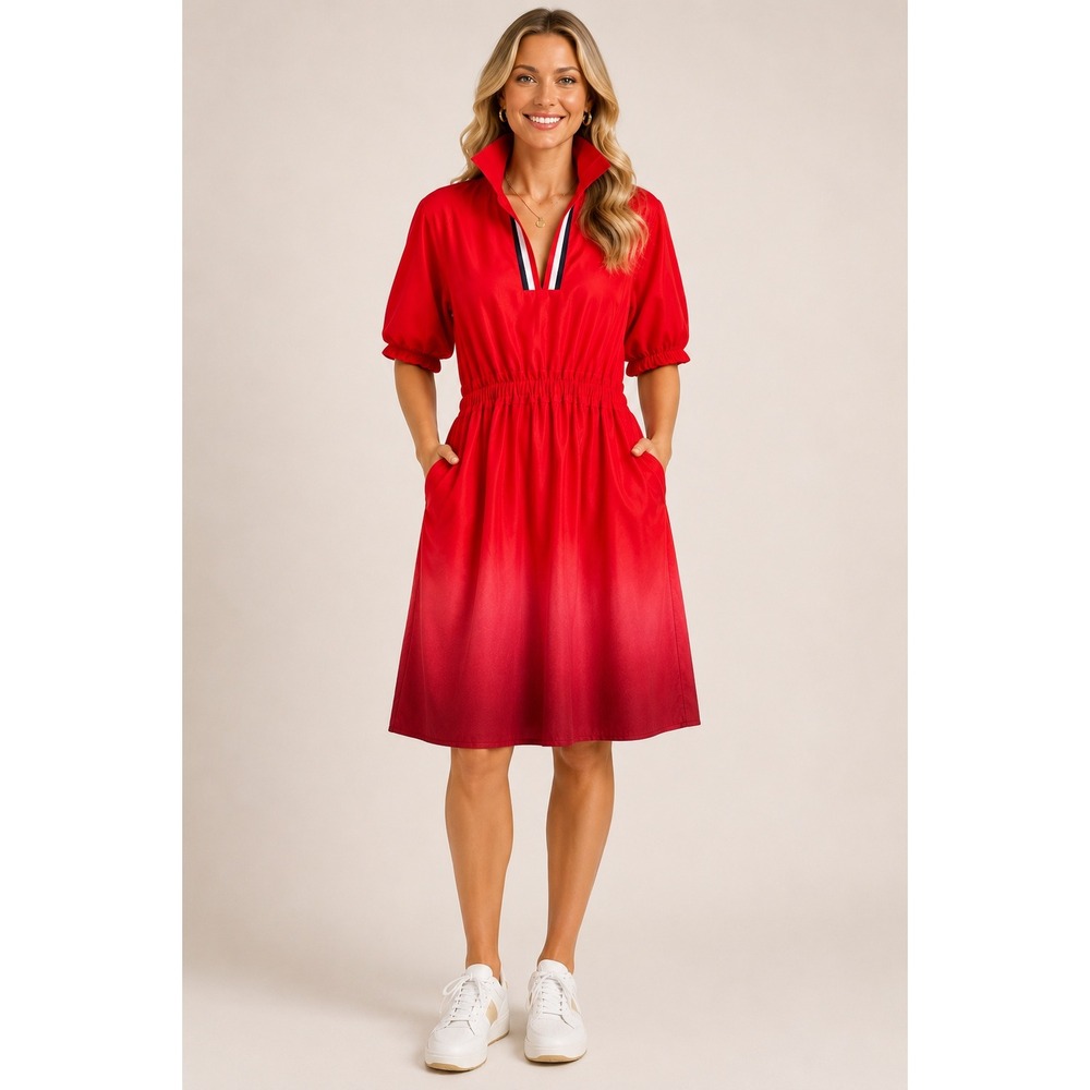 Emily McCarthy Palmer Dress XL Red Varsity Ombre NWT Puff Sleeve Game Day $228